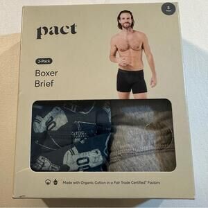 Pact Size S 2-Pack Organic Cotton Blend Boxer Briefs - One Print, One Solid